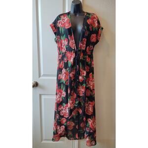 Eyeshadow Floral Print Short Sleeve Beach cover Dress Size L